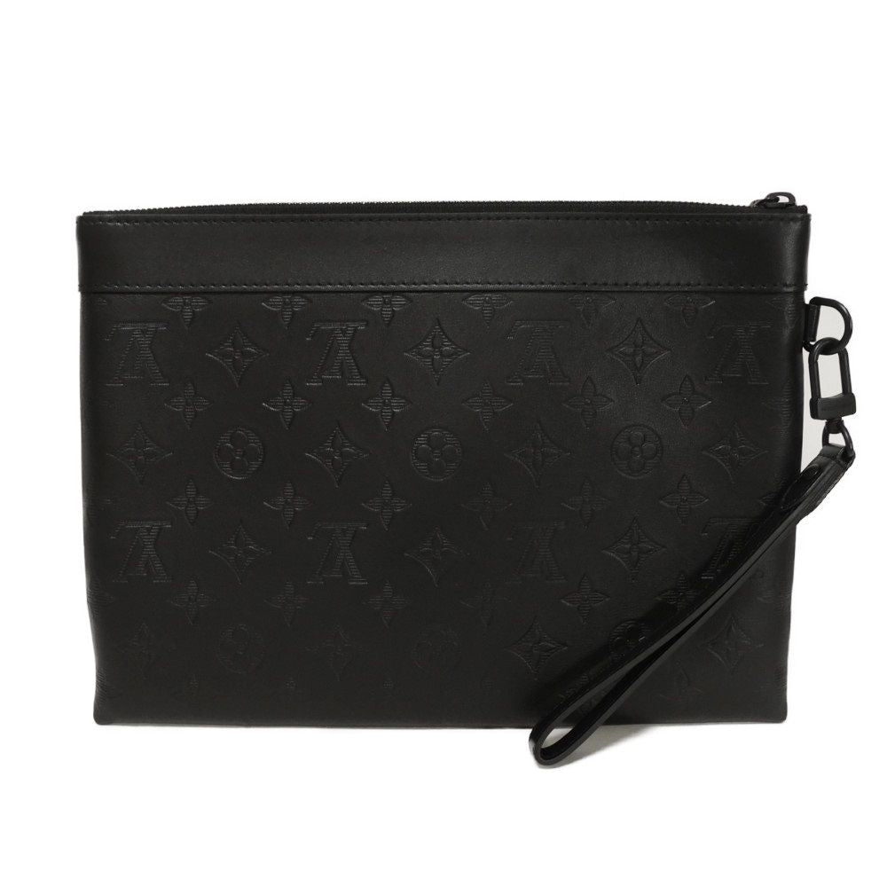 Louis Vuitton M81570 Shadow embossing Noir Current Monogram Leather Black Logo Clutch Bag