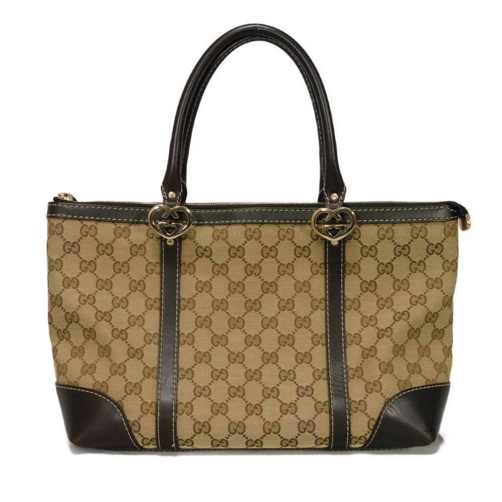 Gucci Lovely Heart Calf Tote Bag Leather Canvas