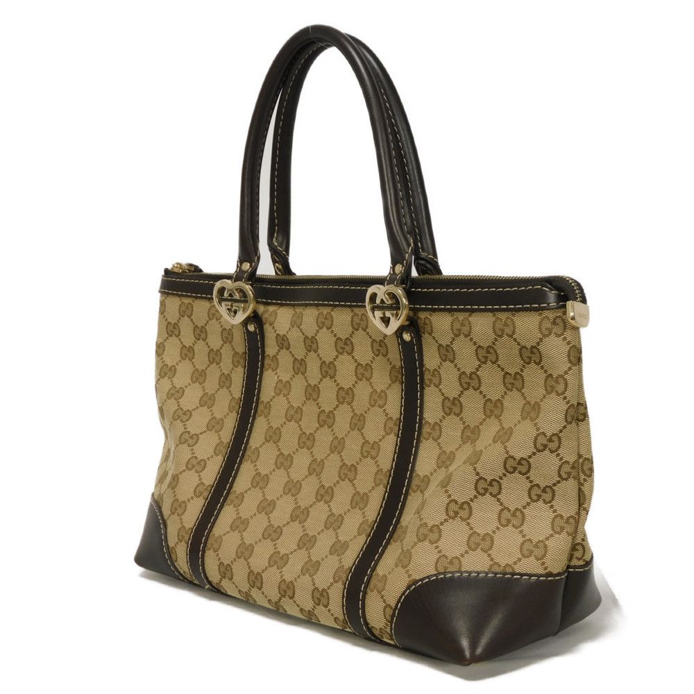 Gucci Lovely Heart Calf Tote Bag Leather Canvas