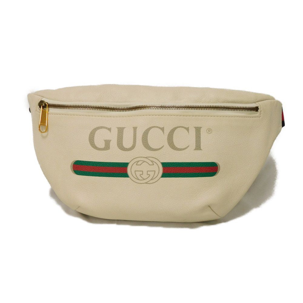 Gucci Sling 0GCCT Textured Ivory print Leather Medium Logo Belt