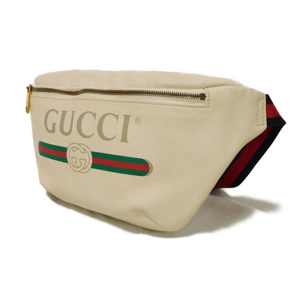 Gucci Sling 0GCCT Textured Ivory print Leather Medium Logo Belt