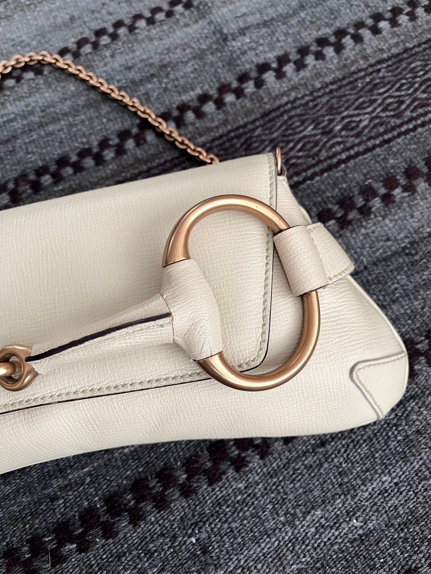 Gucci Horsebit Leather White Large Shoulder Bag