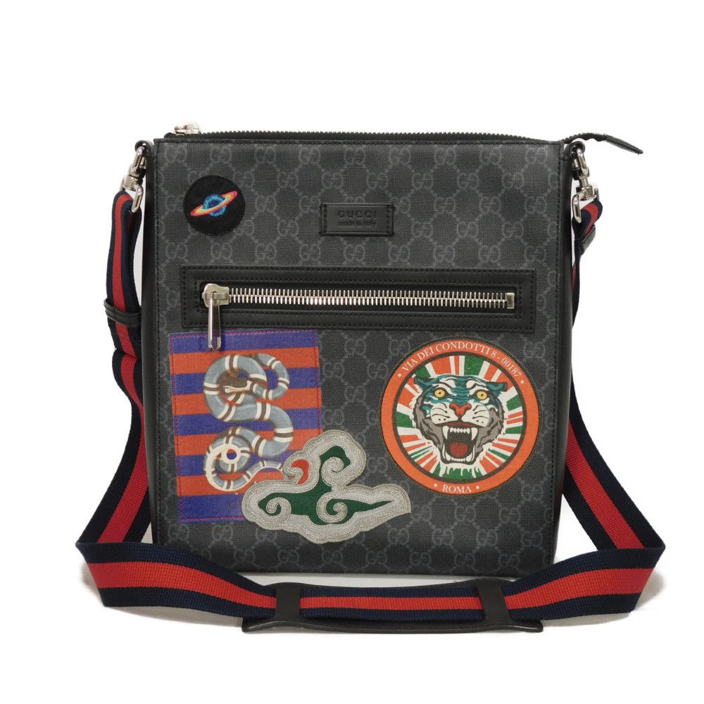 Gucci 9F23N GG Supreme polyurethane processing Leather Canvas Calfskin Black Shoulder Bag