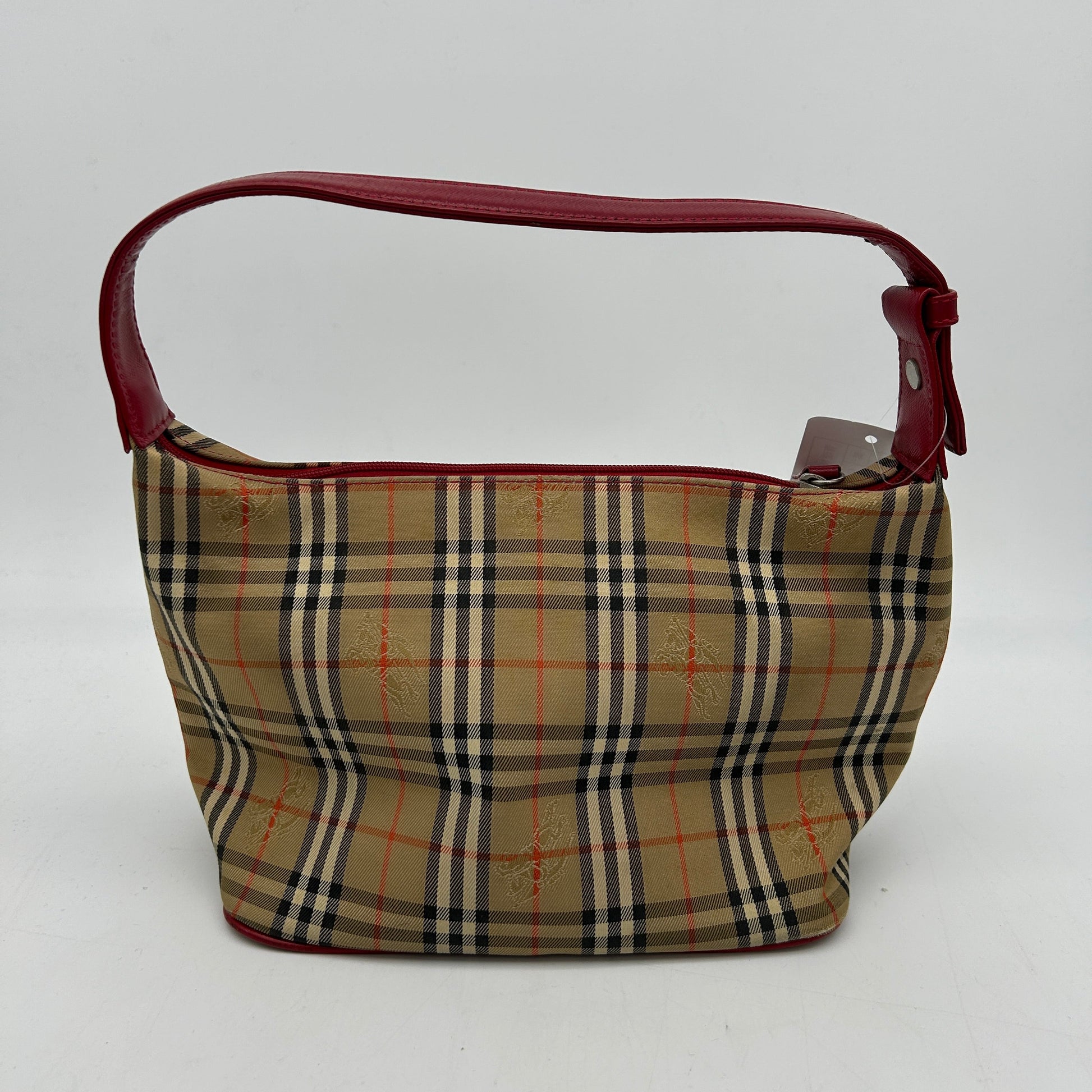 Burberry Luxury Ho Check Trim Handbag Leather Beige Red Travel Bag