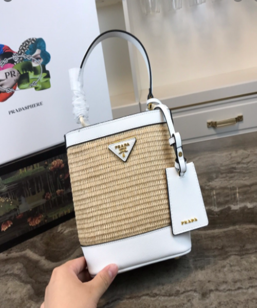 Prada Panier Straw Bag White Medium Travel Bag