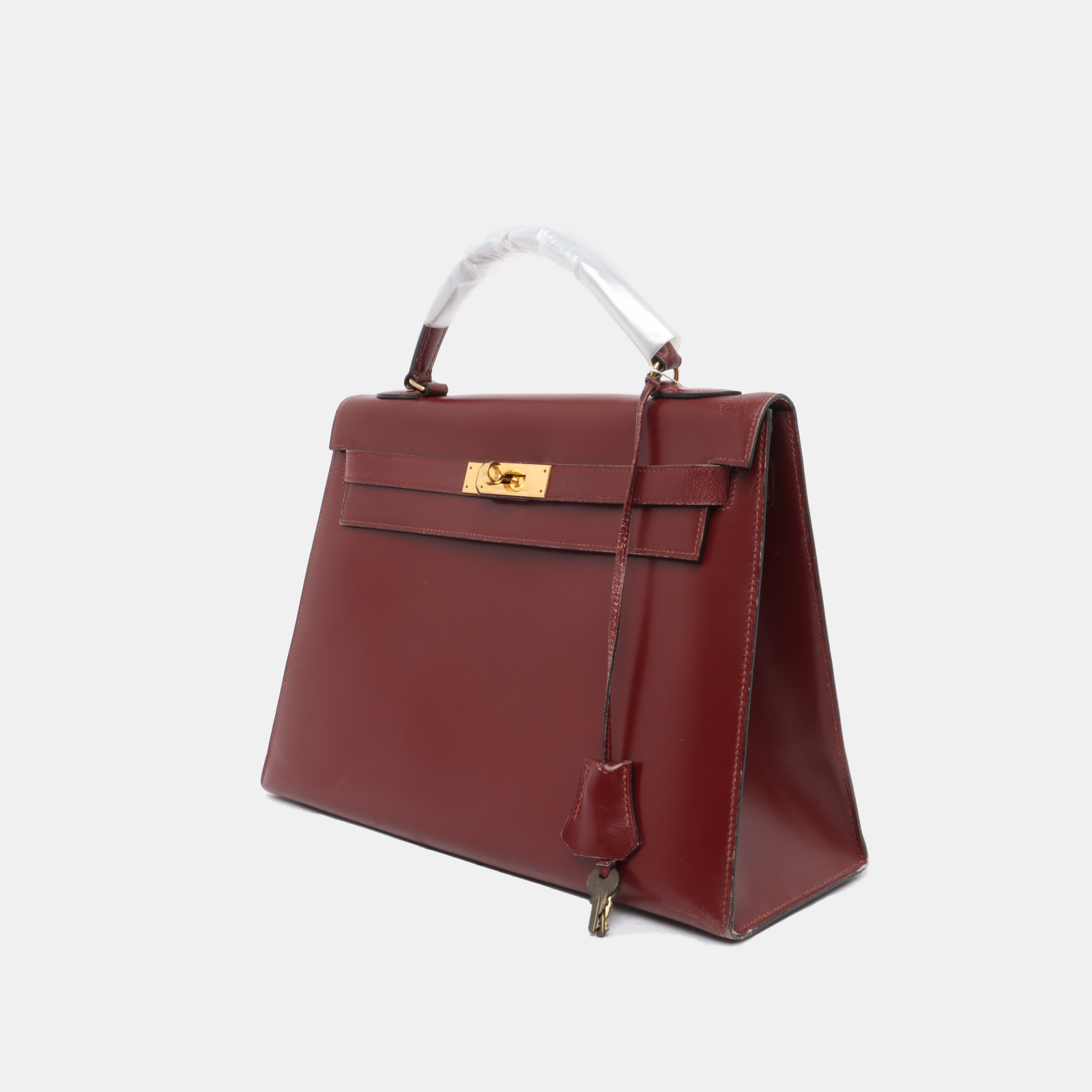 Hermes Kelly Sellier Burgundy Box Hw Handbag Leather Gold Travel Bag