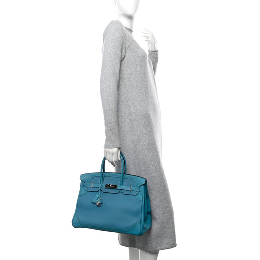 Hermes Togo Swift Ghillies Birkin Turquoise Handbag Travel Bag