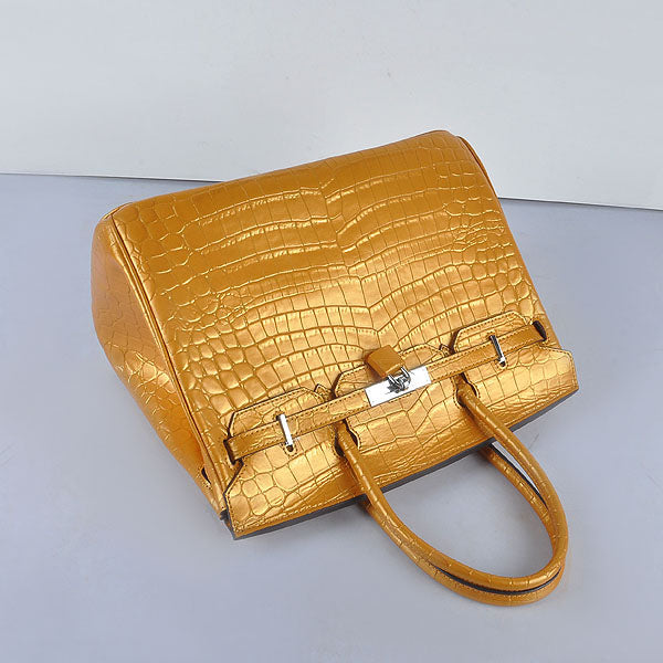 Hermes Luxury Birkin Cm New Golden Crocodile Vein Silver Travel Bag
