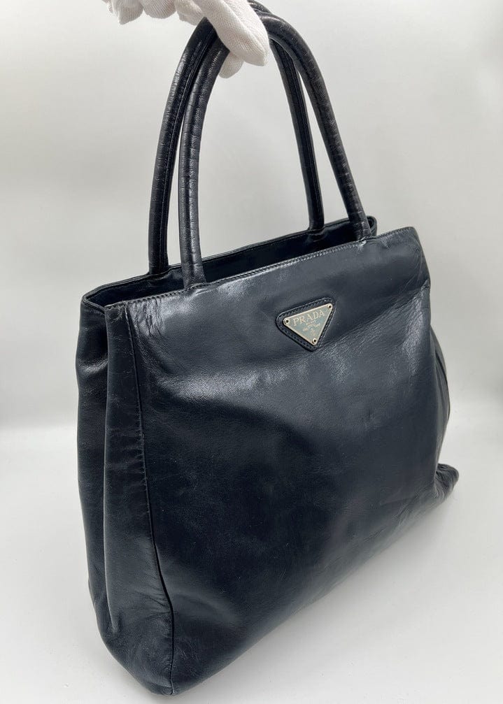 Prada Tote Leather Navy Tote Bag