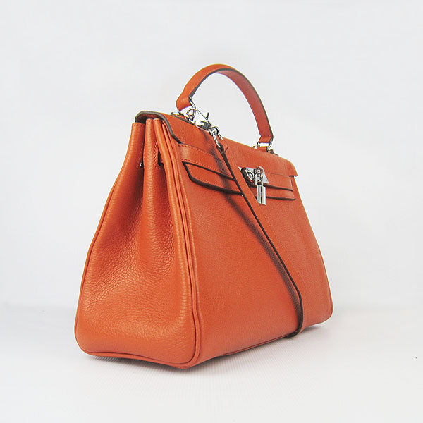 Hermes Luxury Kelly Cm Togo Orange Handbag Leather Silver Travel Bag