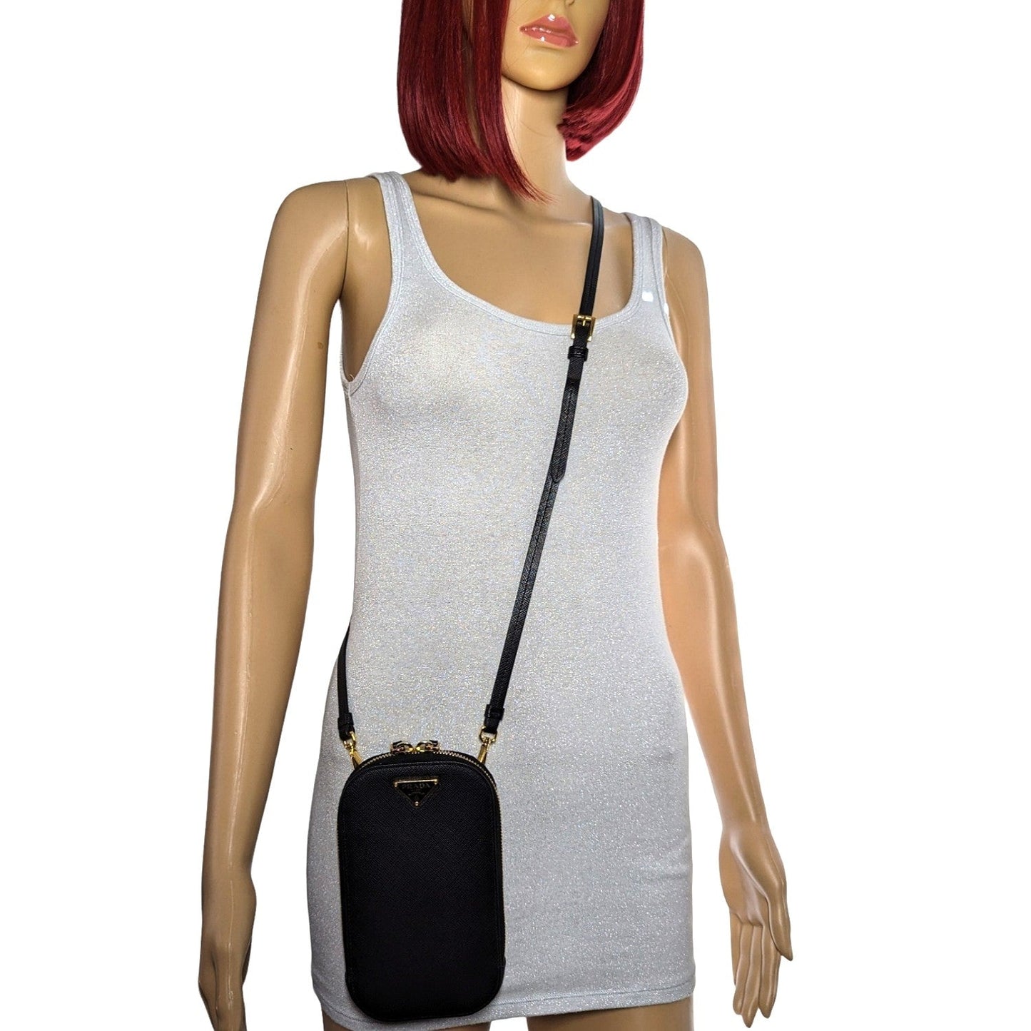 Prada Prada Black Saffiano Phone Crossbody Vertical Mini Bag Crossbody Bag
