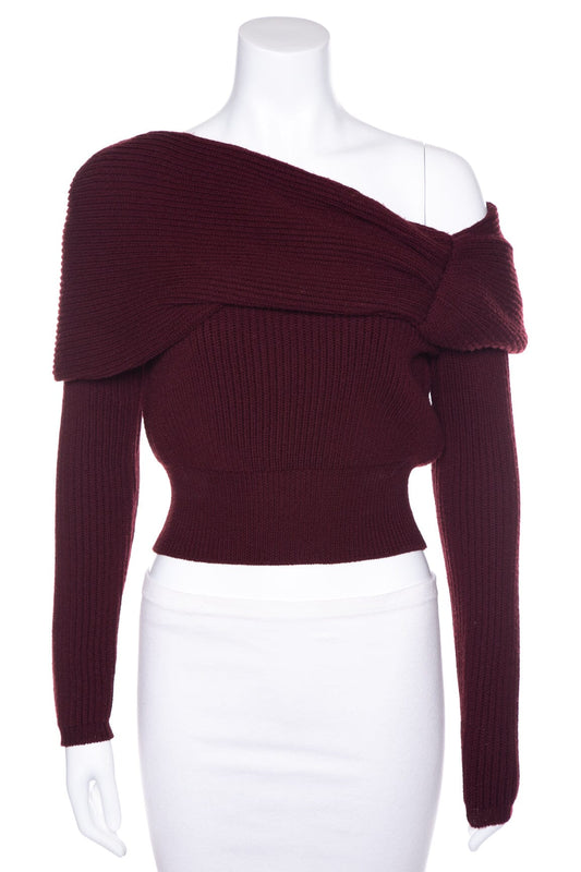 Dior Shoulder Bag Christian Maroon Off the Shoulder Sweater