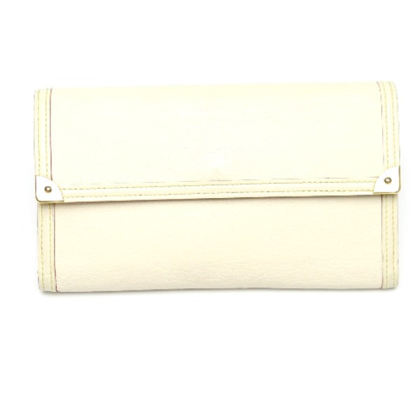 Louis Vuitton Long Purse M91839 Goat Trifold Leather White Wallet Case