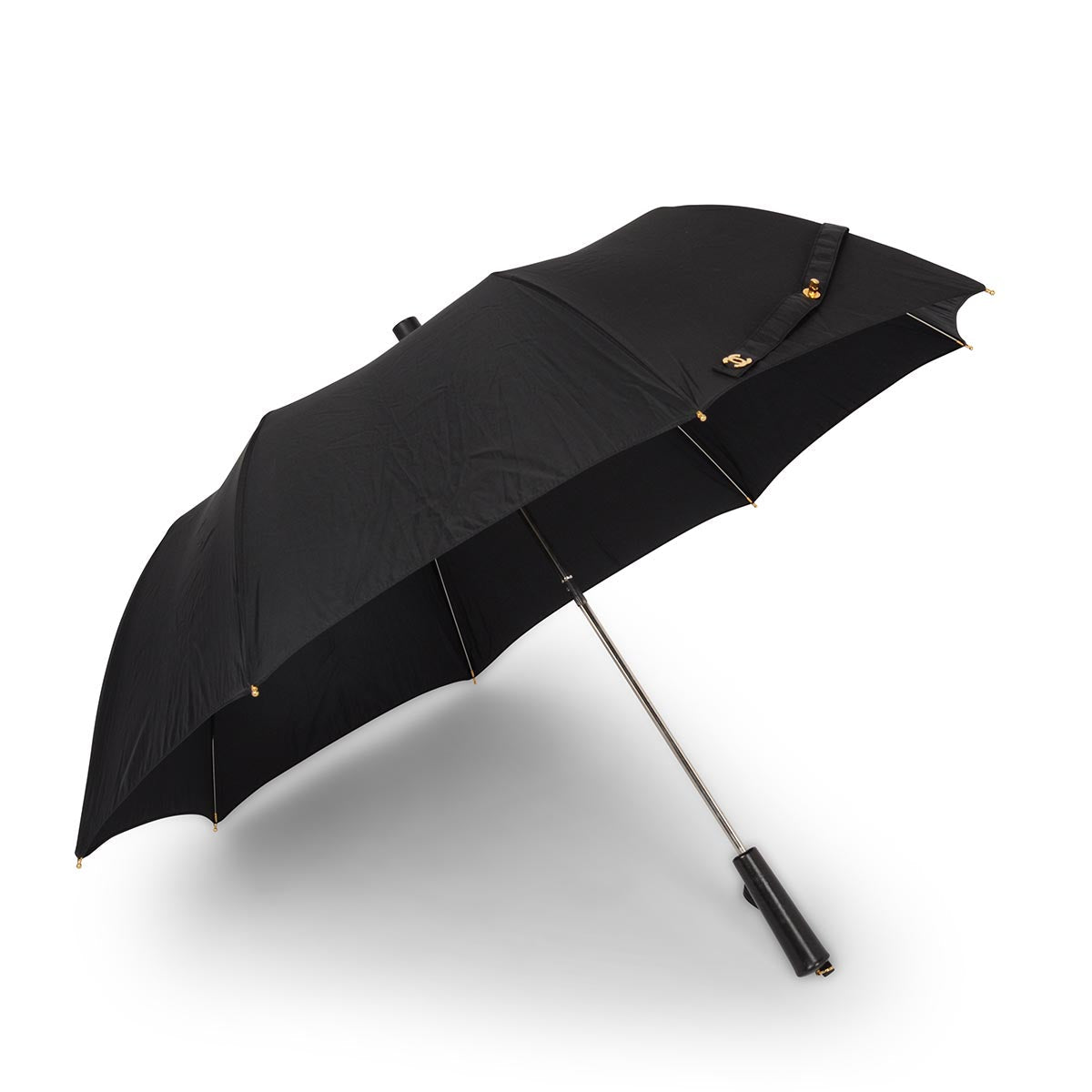Chanel Black Nylon & Lambskin CC Turnlock Umbrella + Case Accessory