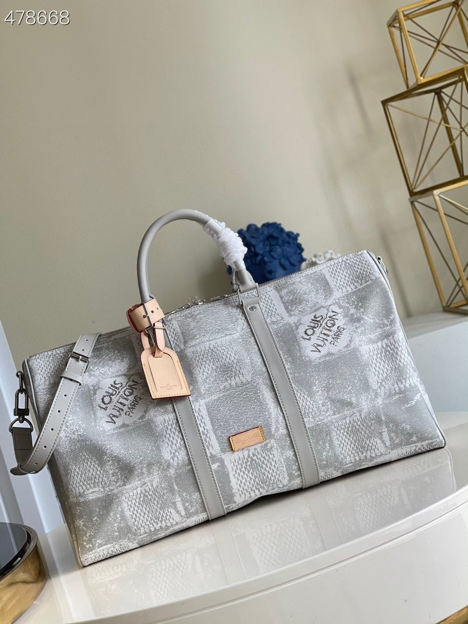 Top Quality Keepall Bandouliere Damier Salt Stone Canvas Travel Bag