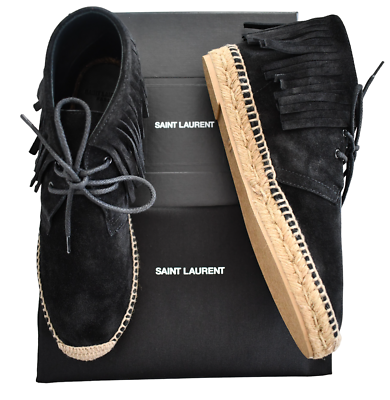 YSL Saint Laurent Fringe Trim Accent LaceUp Boots Boots Suede Black Shoes