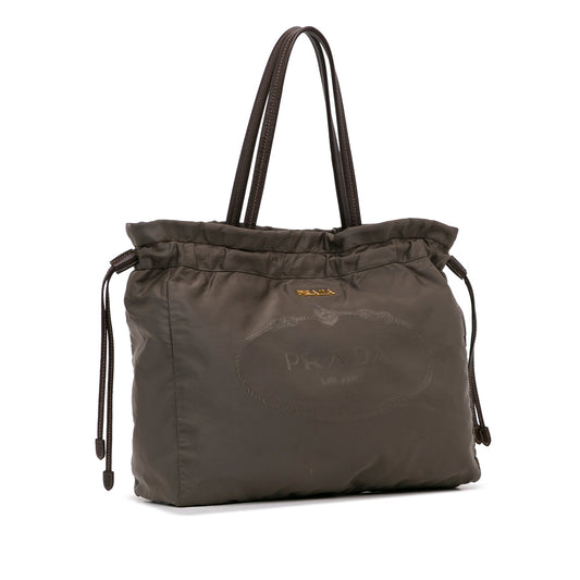 Prada Tessuto Drawstring Tote Bag Brown Logo