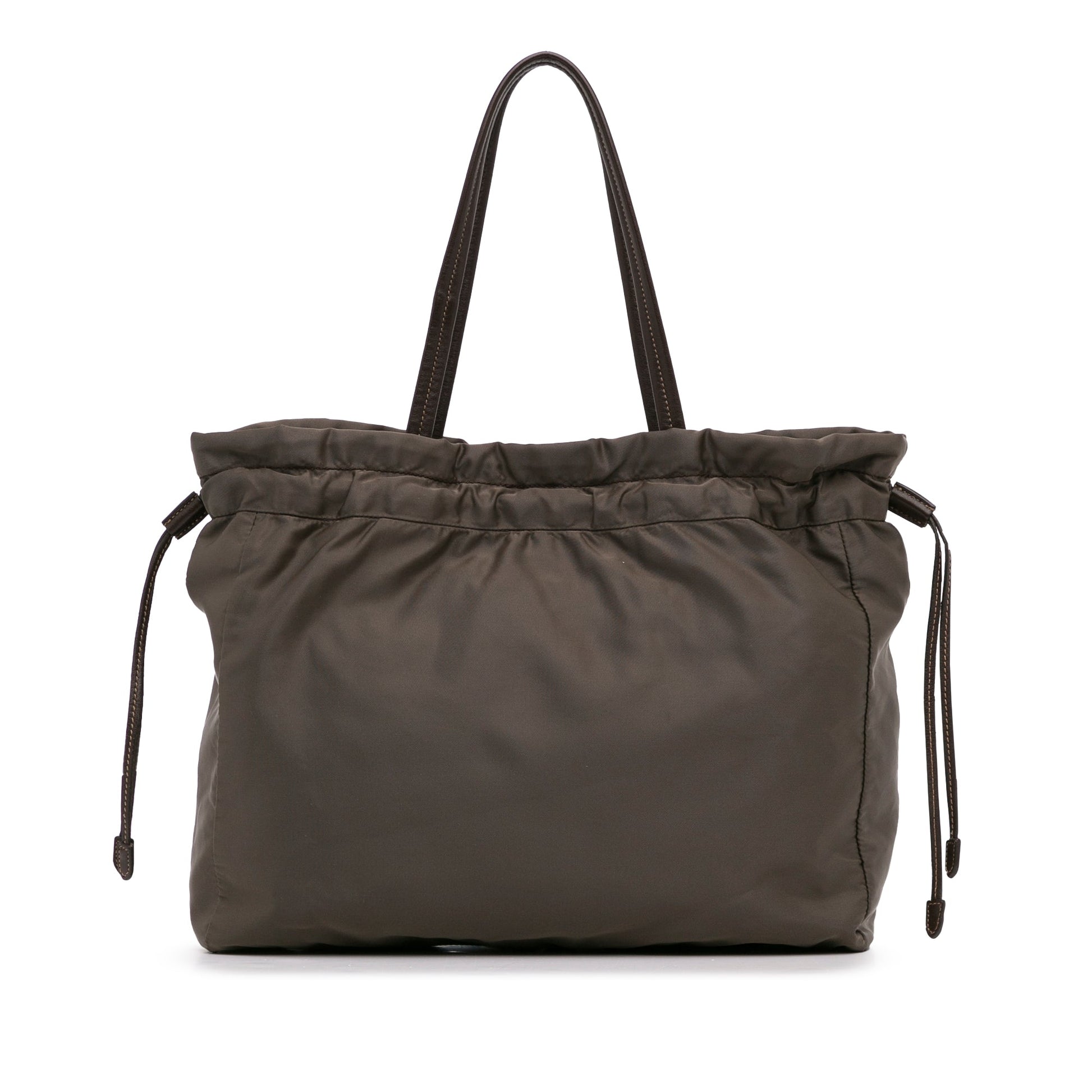 Prada Tessuto Drawstring Tote Bag Brown Logo