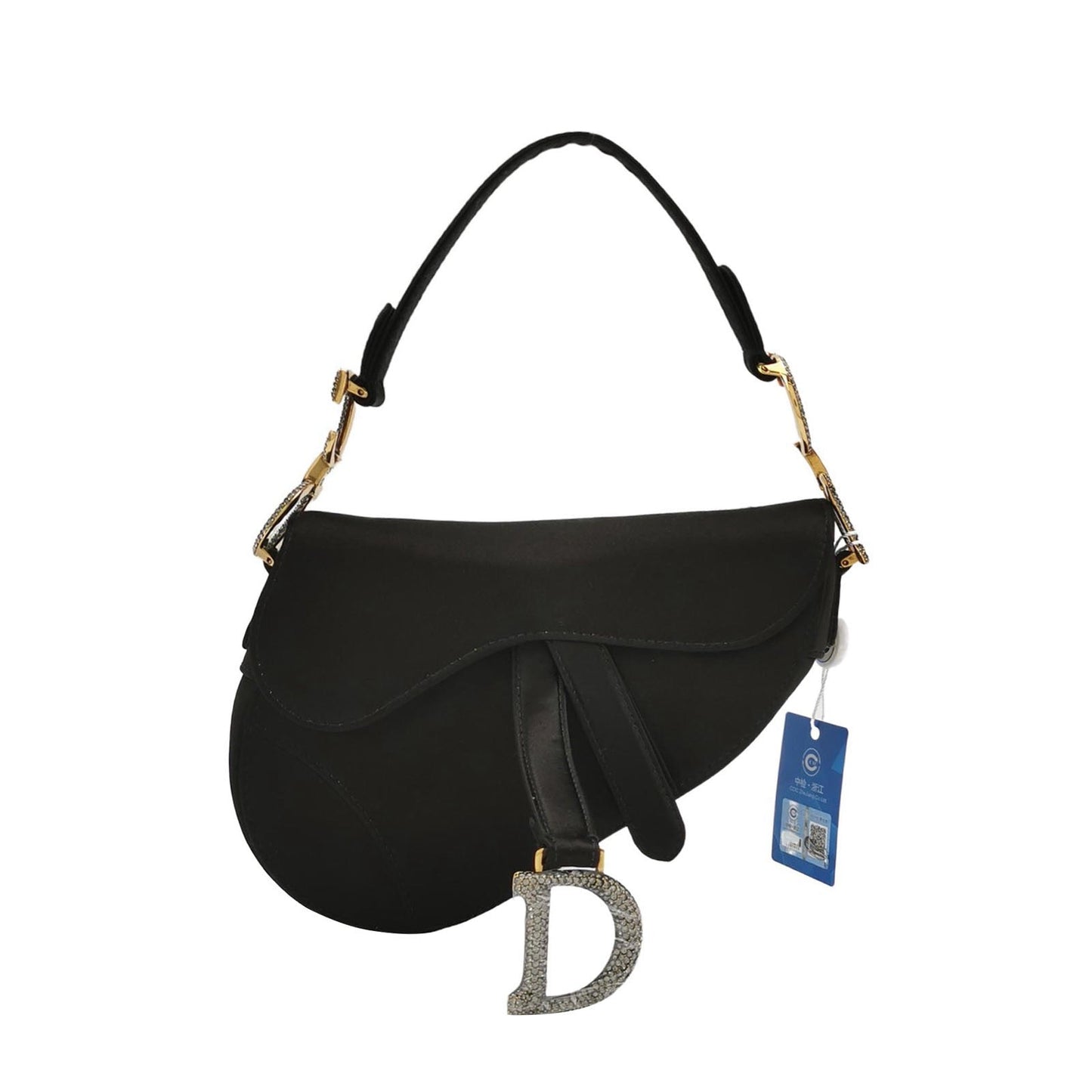 Dior Saddle Silk Handbag With Crystals Satin Black Travel Bag