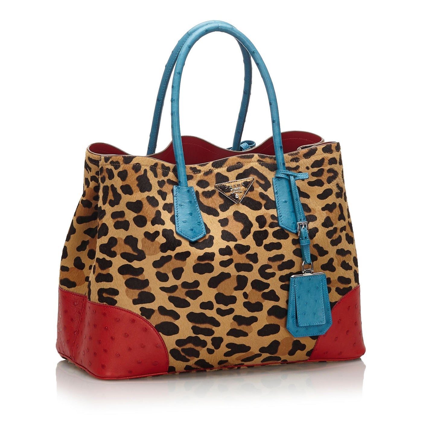 Prada Leopard Print Calf Hair Ostrich Double Tote Bag Brown Tote Bag Italy
