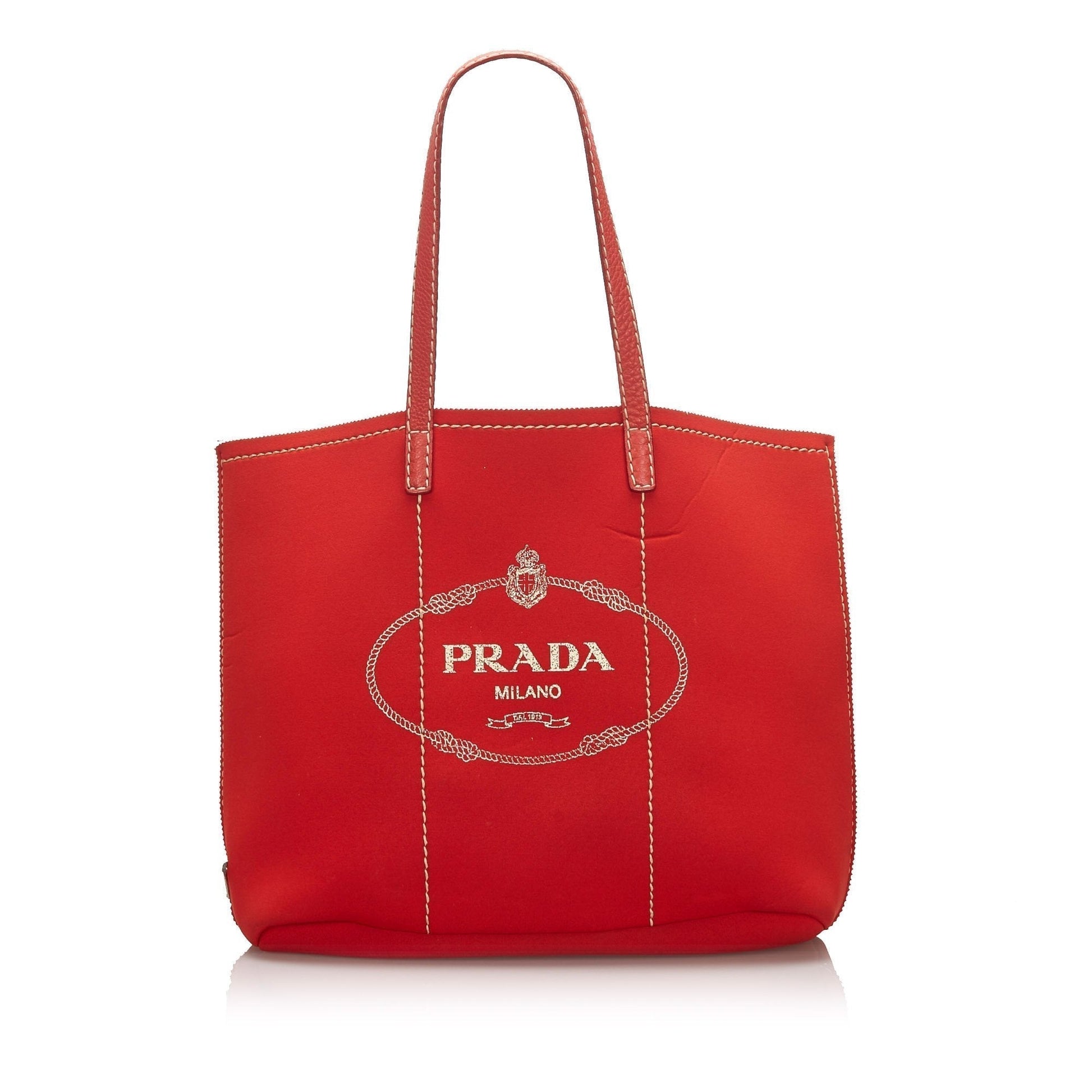 Prada Polyester Fabric Canapa Neoprene Tote Bag Italy Red