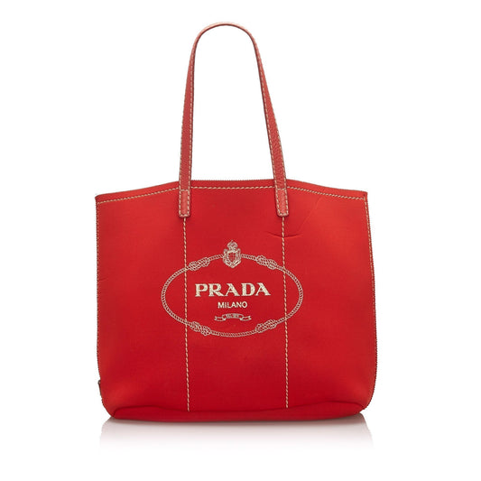Prada Polyester Fabric Canapa Neoprene Tote Bag Italy Red