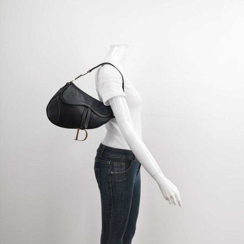 Dior Saddle With Antiqued Hardware Handbag Leather Black Travel Bag