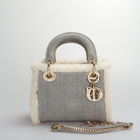 Dior Satchel Bag Christian Lady Shearling Cannage Lady satchel Suede Mini