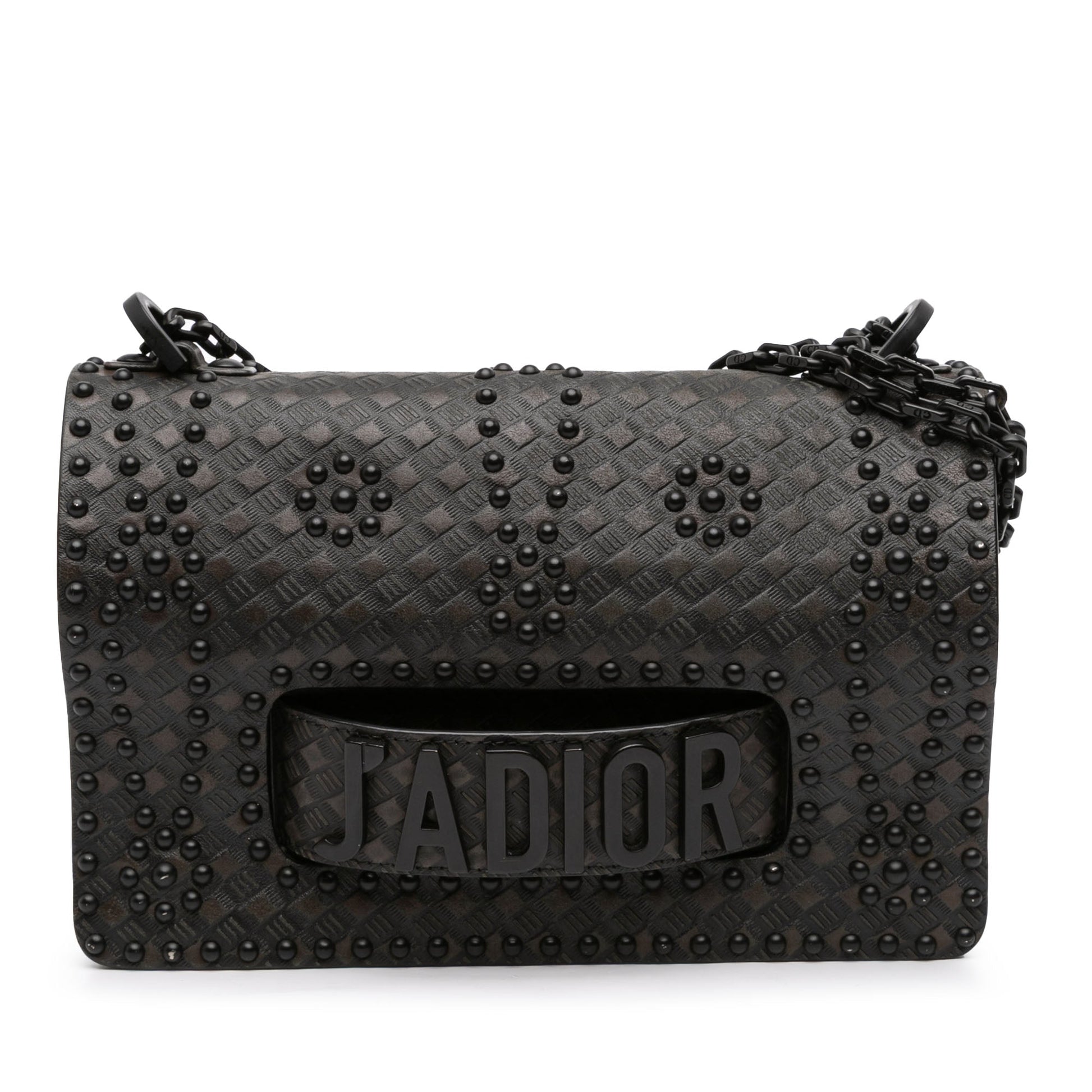 Dior Handbag Calfskin Studded JA Shoulder Bag Black Medium Chain