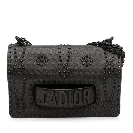 Dior Handbag Calfskin Studded JA Shoulder Bag Black Medium Chain