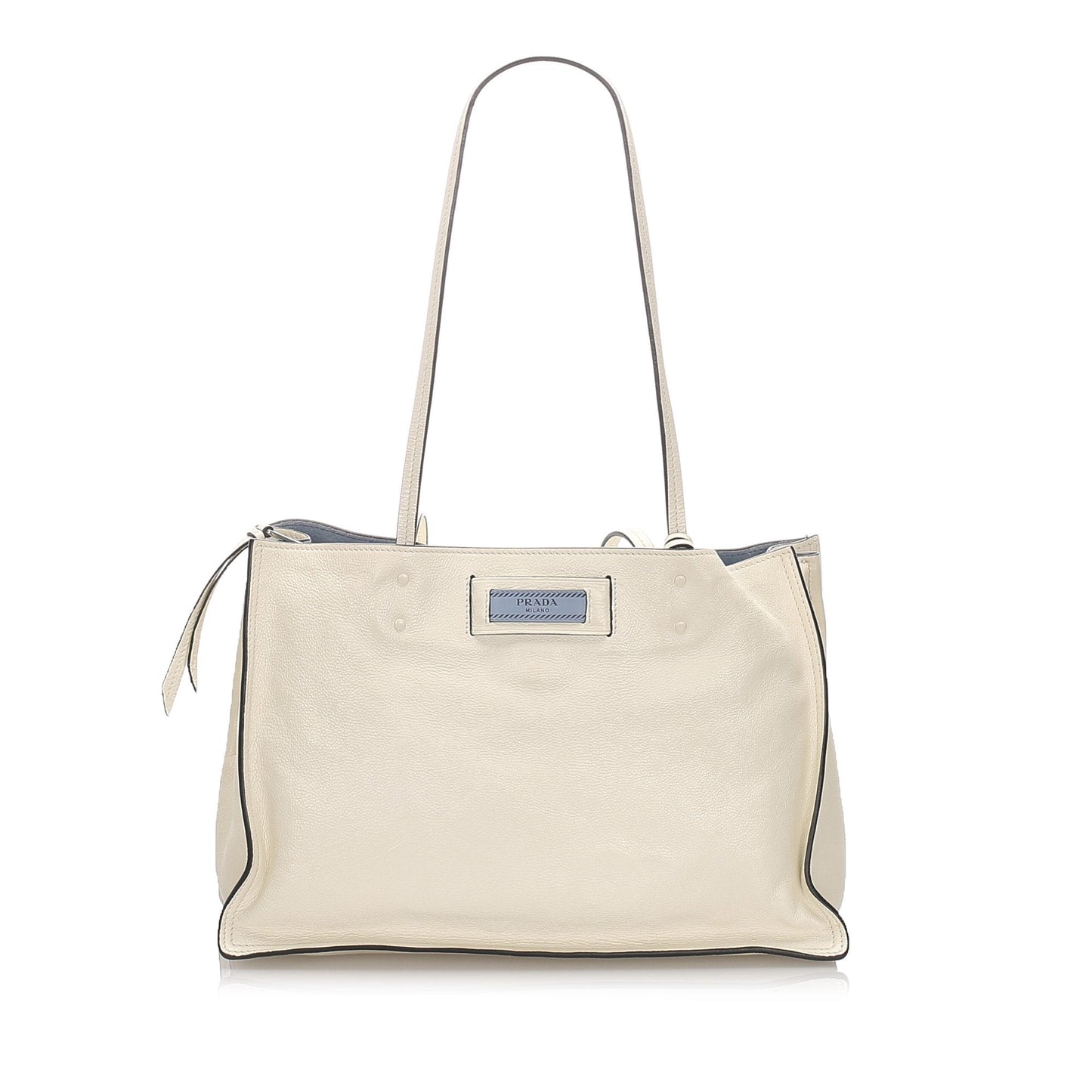 Prada Calf Etiquette Tote Bag Italy Leather Calf Leather White