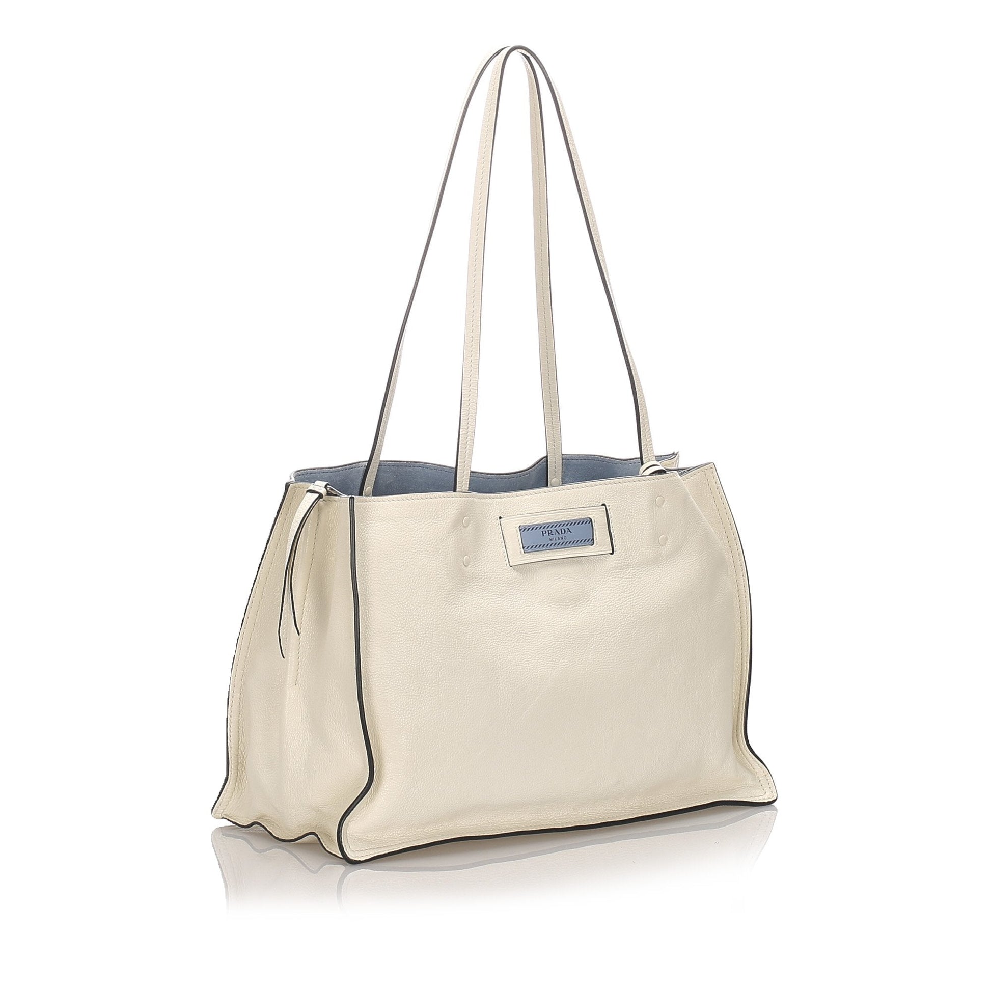 Prada Calf Etiquette Tote Bag Italy Leather Calf Leather White
