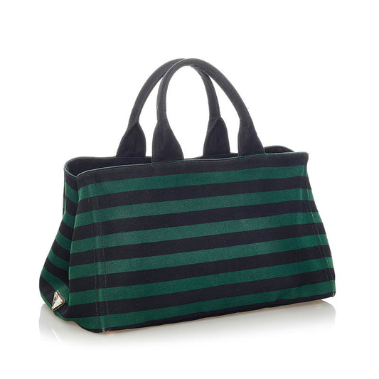 Prada Striped Canapa Handbag Travel Bag
