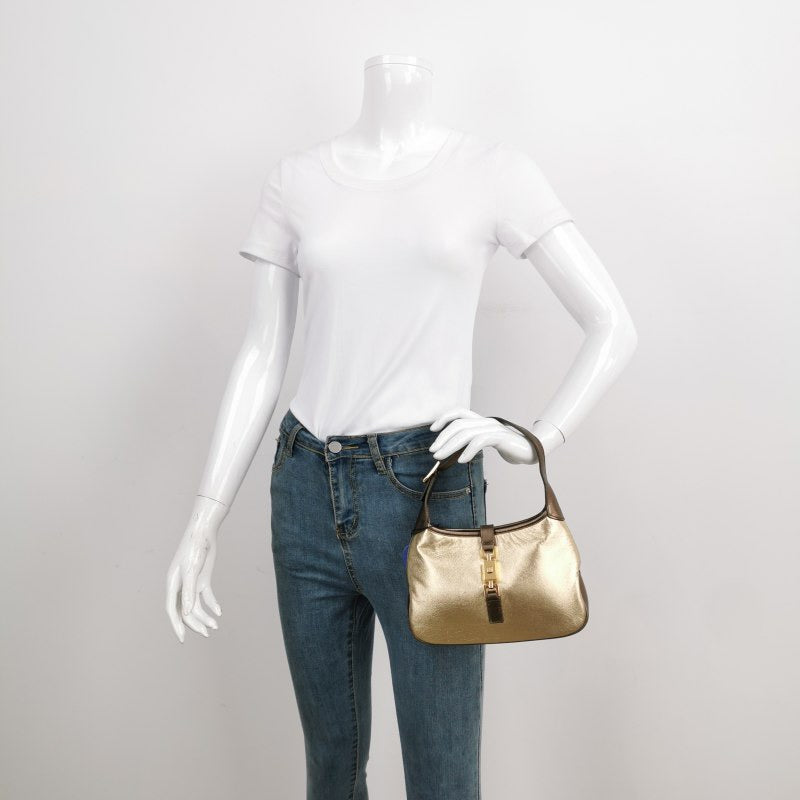 Gucci Jackie Gold Leather Calfskin Lambskin Brown Travel Bag Leather 1