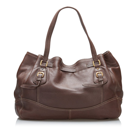 Prada Cervo Drawstring Tote Leather Brown Tote Bag Leather Tote 1