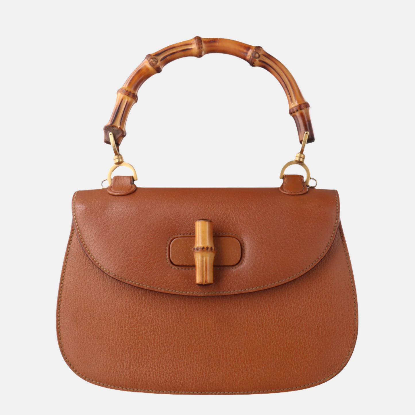 Gucci Bamboo Top Handle Leather Brown Tan Medium Travel Bag