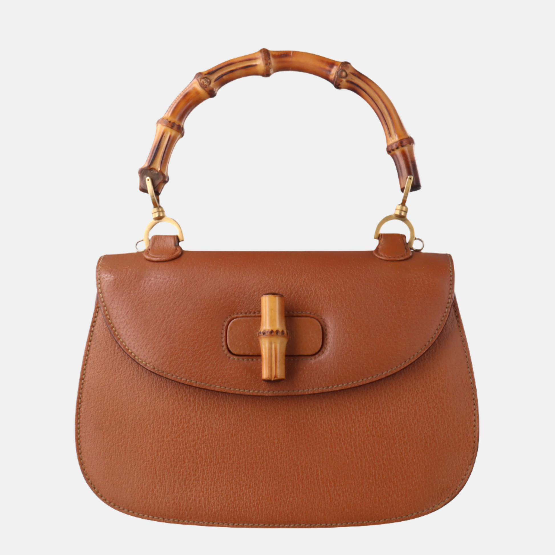 Gucci Bamboo Top Handle Leather Brown Tan Medium Travel Bag