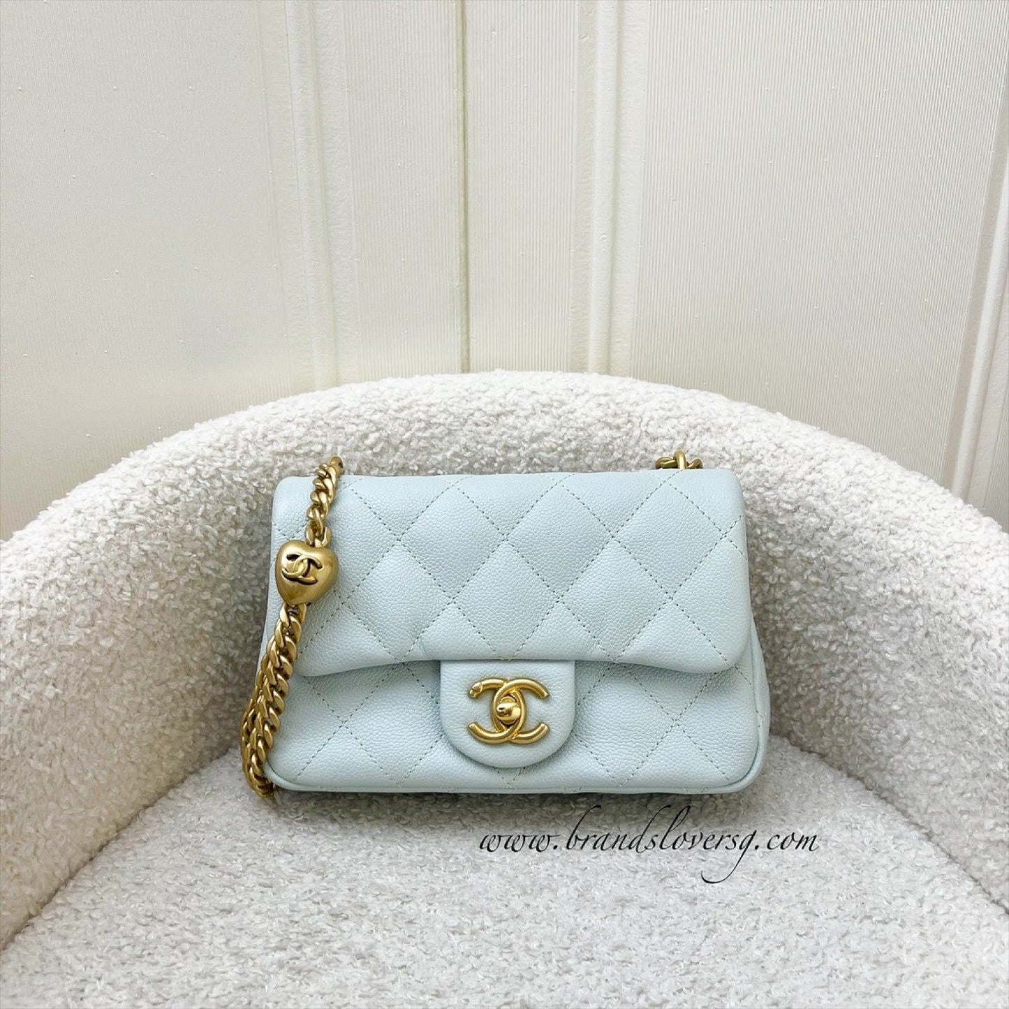 Chanel Heart Adjustable Chain Small / Mini Flap Bag in Bluish Grey Caviar and AGHW