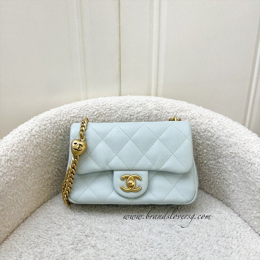 Chanel Heart Adjustable Chain Small / Mini Flap Bag in Bluish Grey Caviar and AGHW