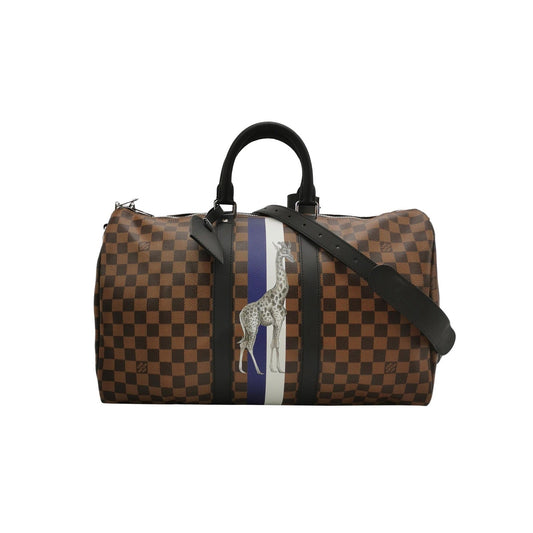 Louis Vuitton Savannah Keepall 45 Bandouliere Giraffe on Brown Canvas Damier Travel Bag