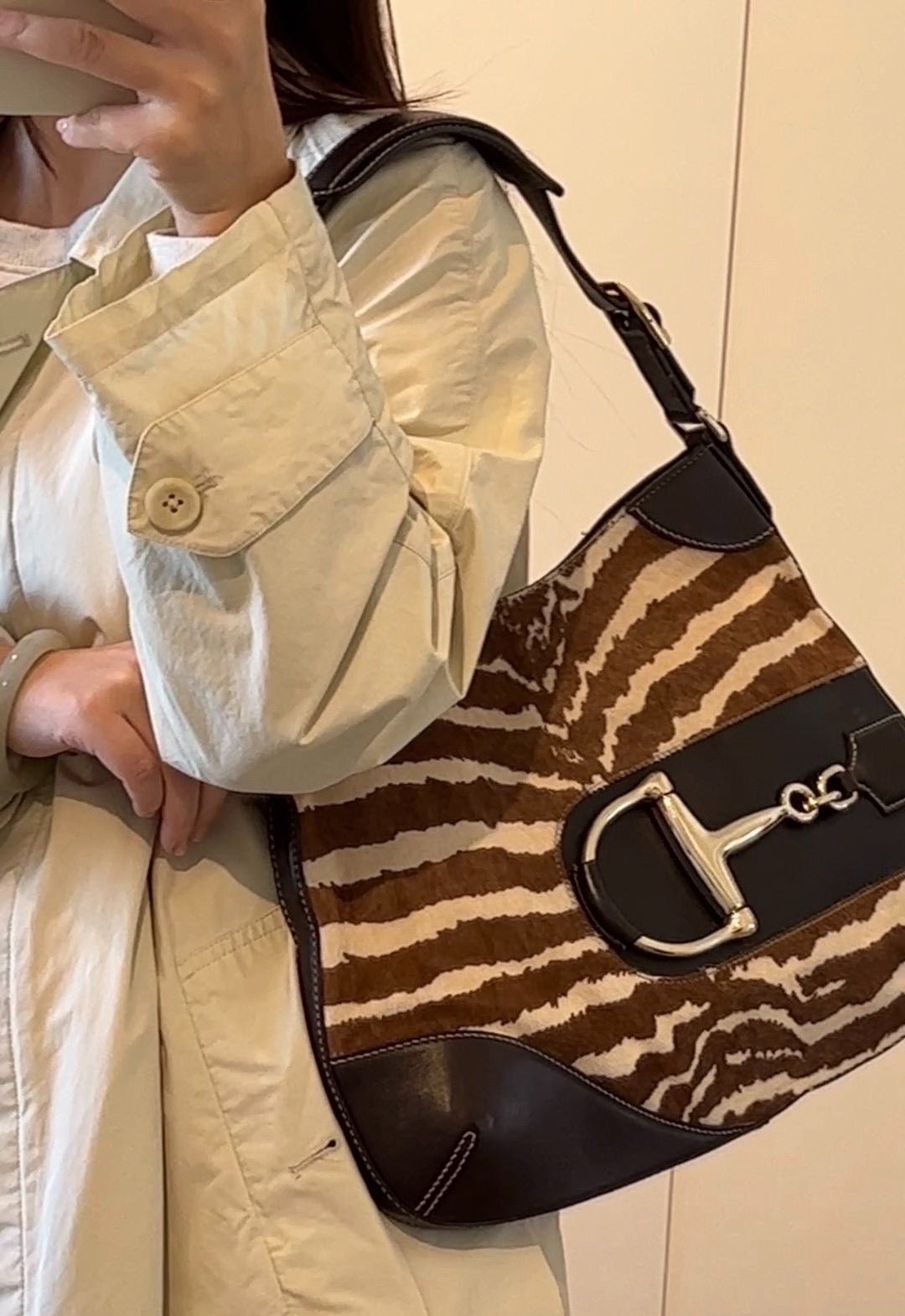 Gucci Jackie Zebra Print Pony-style Side Calfskin Travel Bag