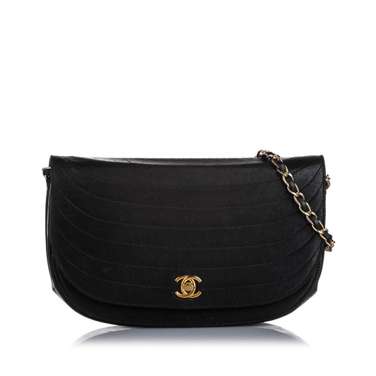 Chanel Half Moon Lambskin Flap Bag Leather Quilted Shoulder Bag