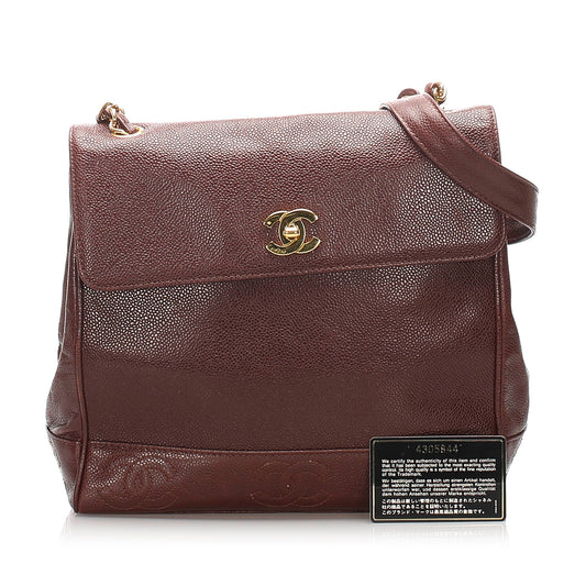 Chanel Caviar Shoulder Bag Leather Red