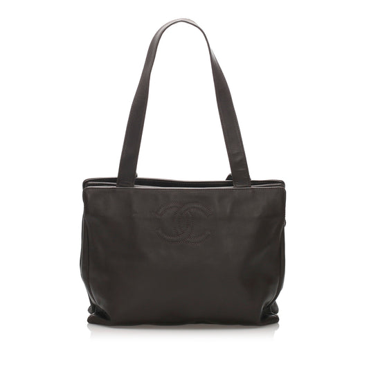 Chanel CC Lambskin Tote Bag Leather Black Shoulder Bag