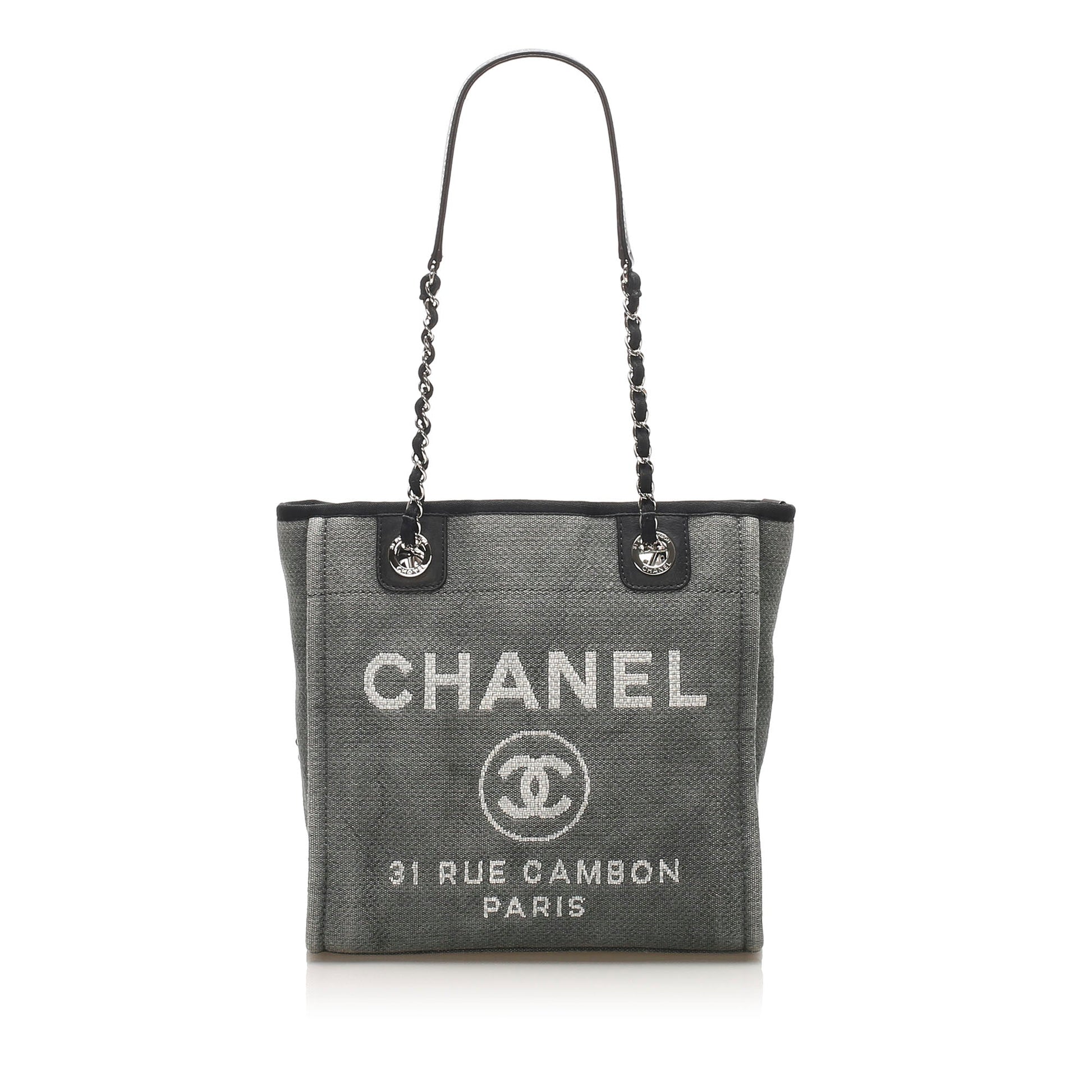 Chanel Deauville Tote Bag Gray Canvas Medium