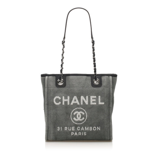 Chanel Deauville Tote Bag Gray Canvas Medium