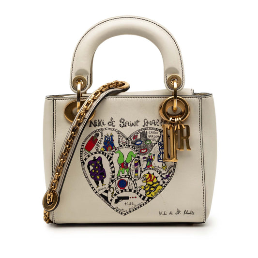 Dior Handbag Amour Niki De Saint Phalle Calfskin Lady White Mini Satchel Bag