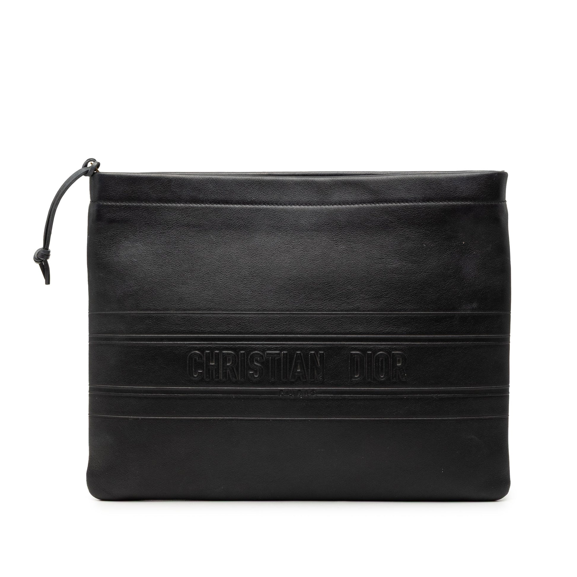 Dior Handbag Clutch Leather Black Logo Clutch Bag