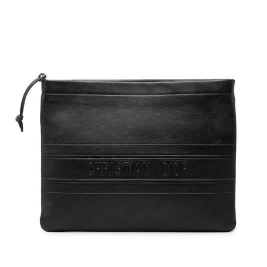Dior Handbag Clutch Leather Black Logo Clutch Bag