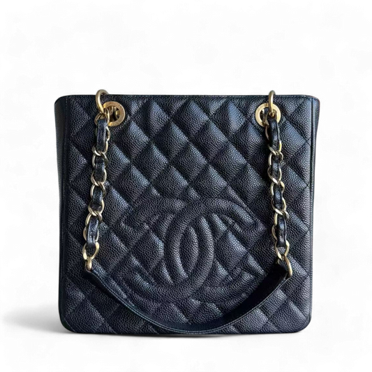 Chanel PST Petite Shopping Tote - Caviar Hardware Quilted Black Tote Bag